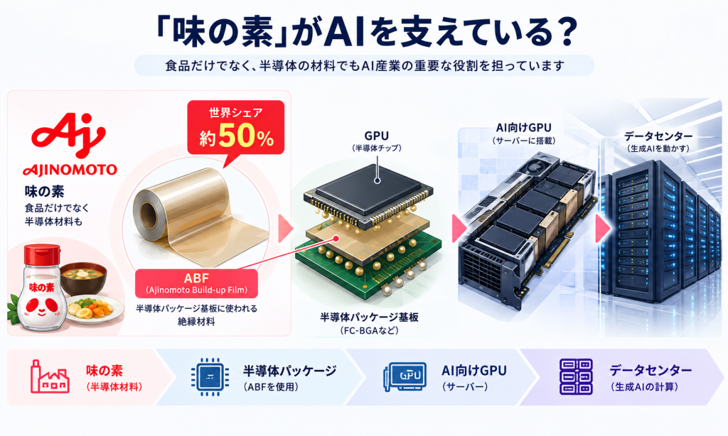味の素のABFが半導体を支えていることを示すイメージ